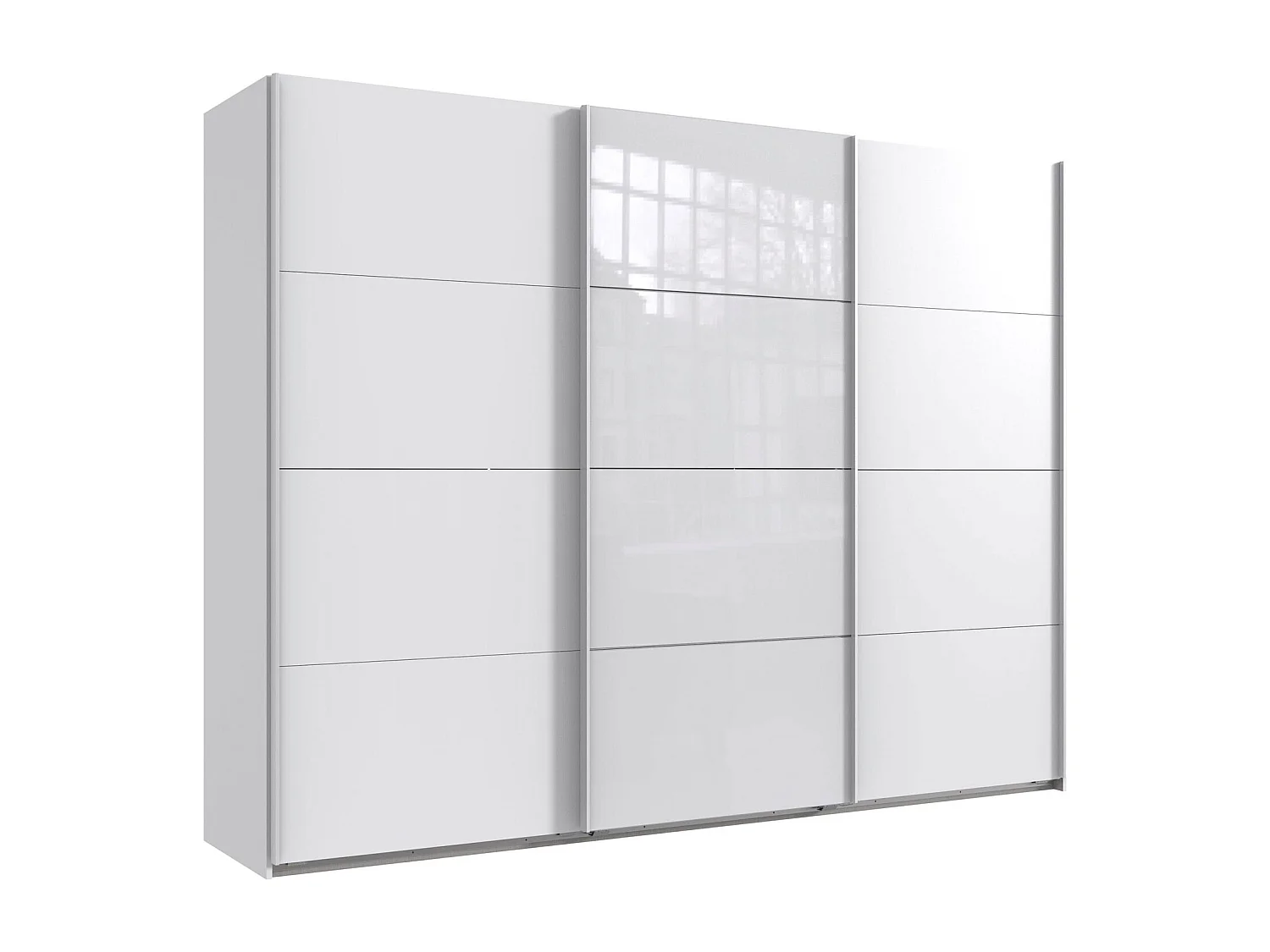 SCHWEBETÜRENSCHRANK Norderstedt Weiß / Glasweiß 313 / 64 / 236cm