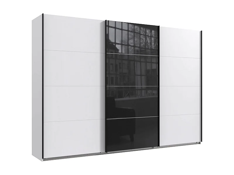 SCHWEBETÜRENSCHRANK Norderstedt Weiß / Glasschwarz 360 / 64 / 236cm