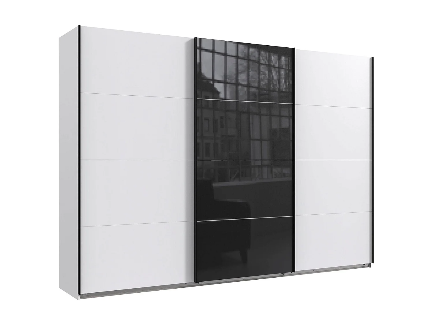SCHWEBETÜRENSCHRANK Norderstedt Weiß / Glasschwarz 360 / 64 / 236cm