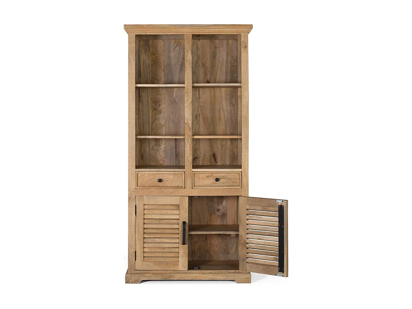 Bibliothèque en bois de manguier naturel sculpté à la main