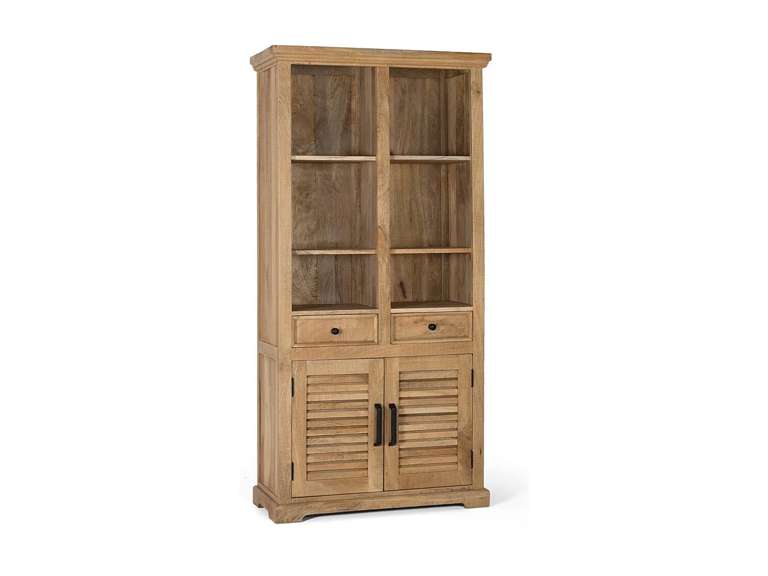 Bibliothèque en bois de manguier naturel sculpté à la main