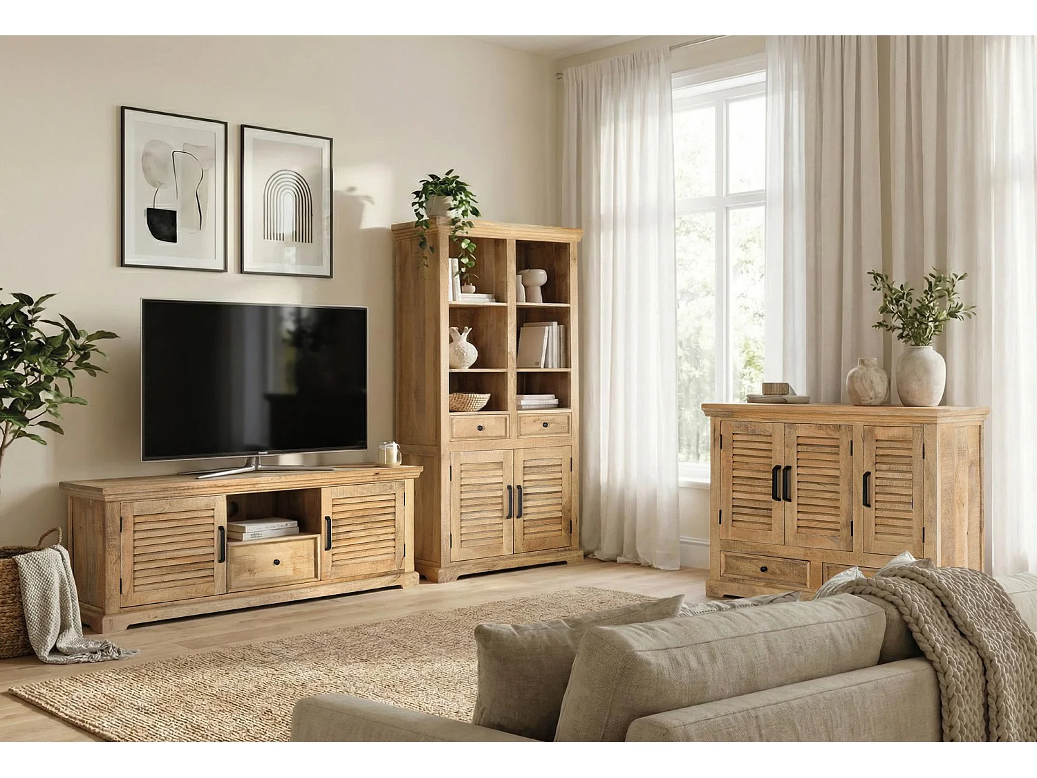 Libreria in legno di mango, stile rustico contemporaneo, 90 cm - 180x90x40