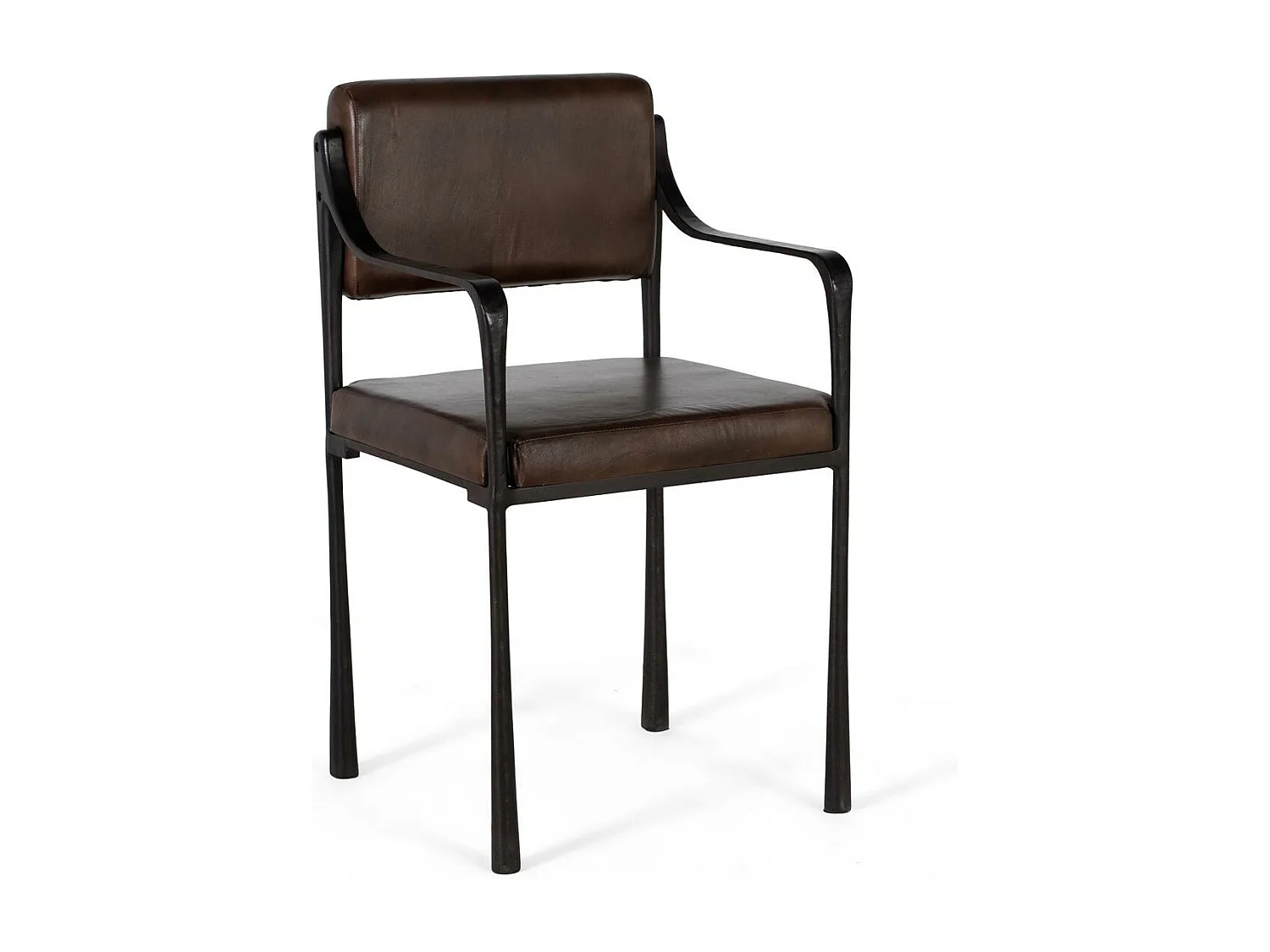 Chaise recouverte de cuir naturel marron et pieds en métal