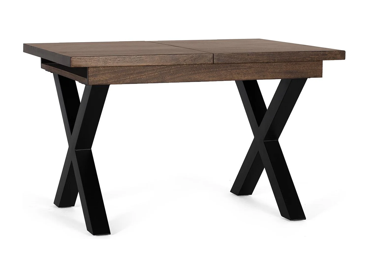 Mesa extensível com estrutura em madeira maciça e pés de metal.
