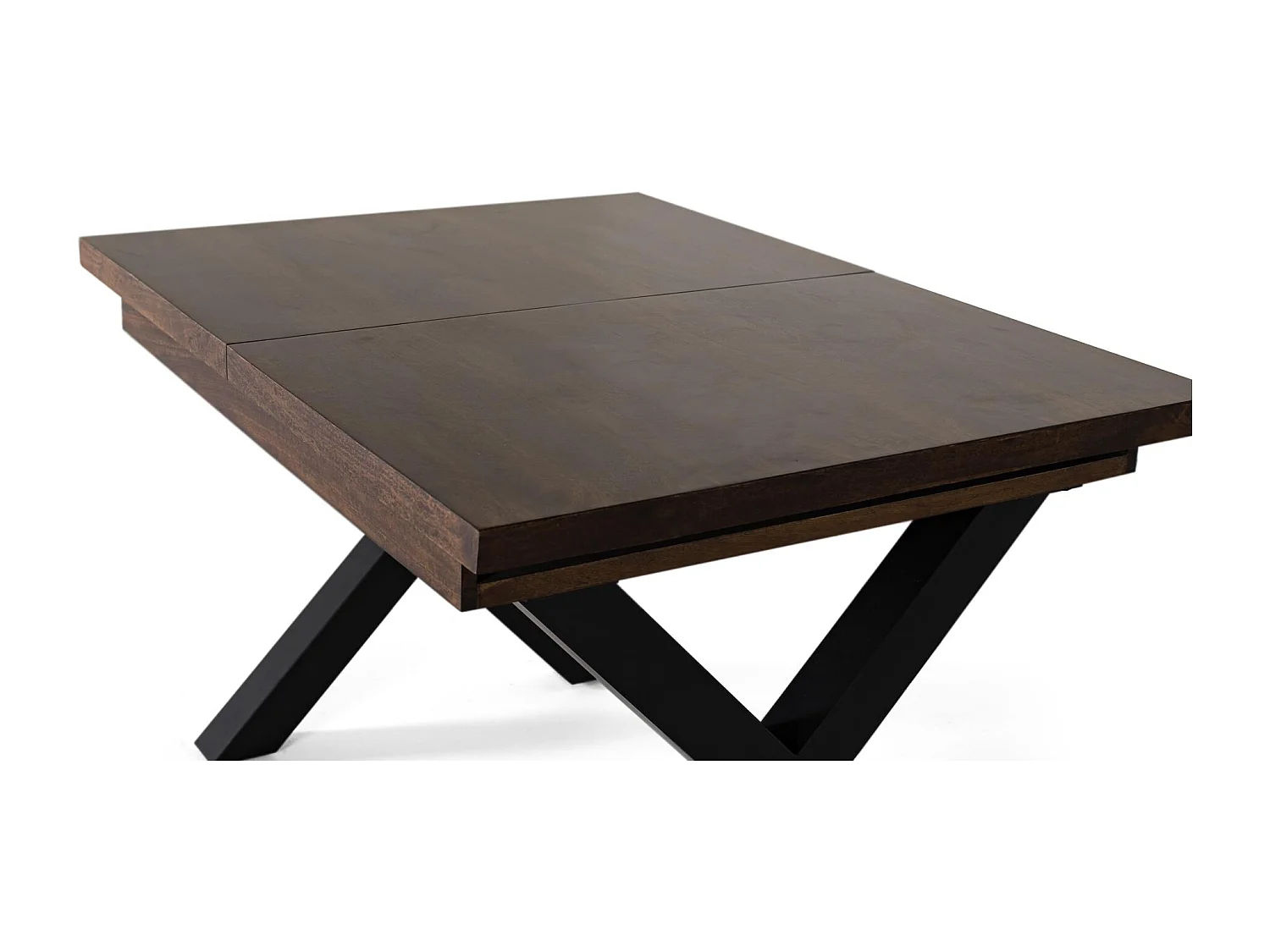 Mesa extensível com estrutura em madeira maciça e pés de metal.