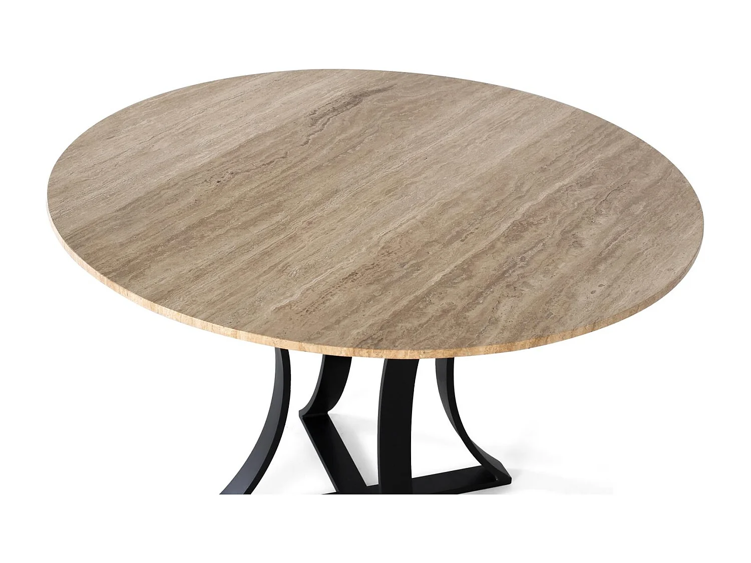 Tafel met marmeren travertin handgreep en metalen onderstel 120cm