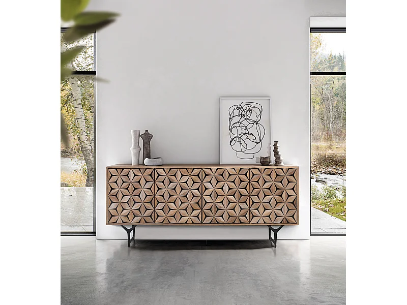 Buffet à 4 portes fabriqué à la main en bois de manguier 177 cm