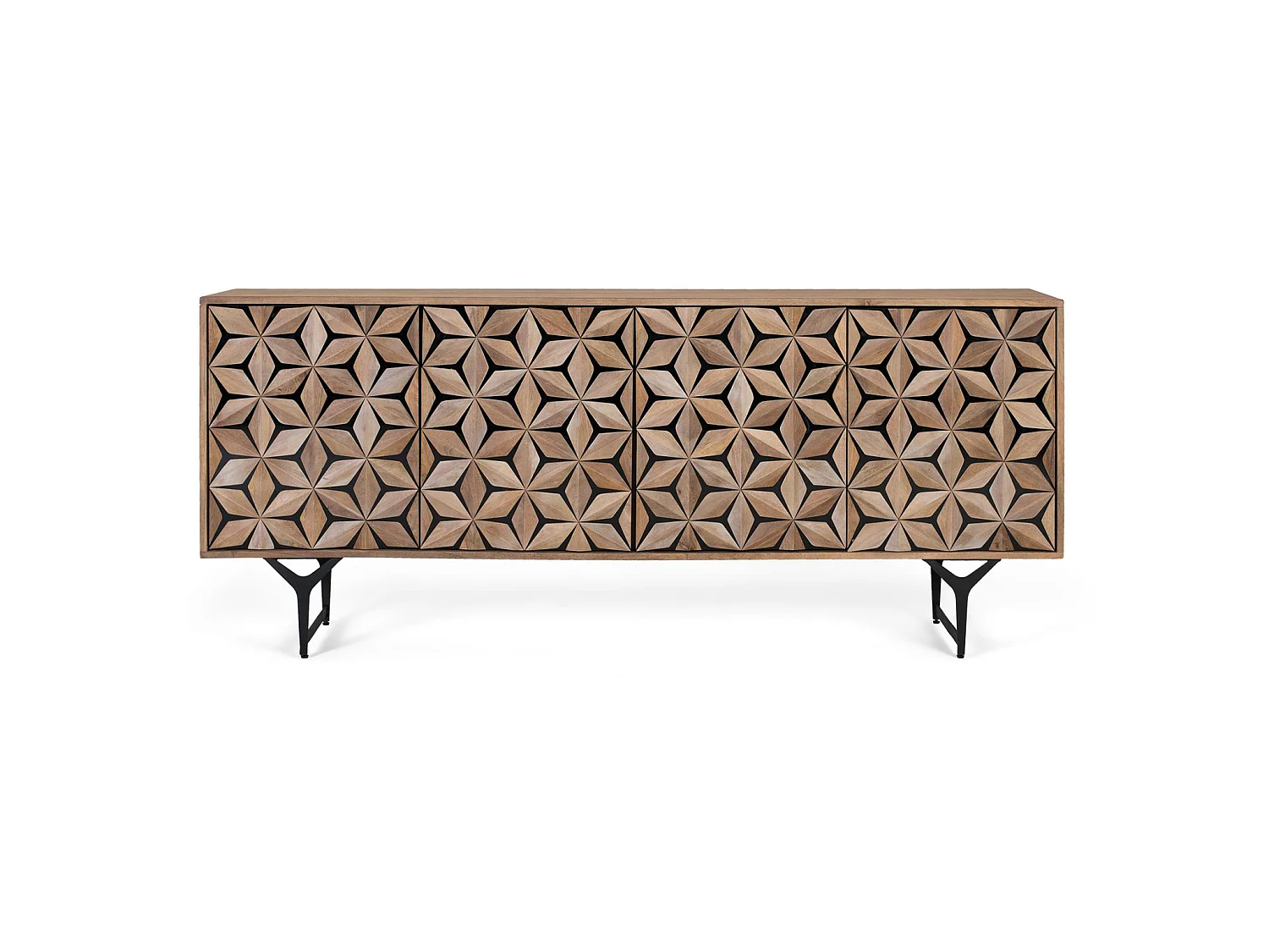 Buffet en bois de manguier, style géométrique contemporain - 74 x 177 x 40