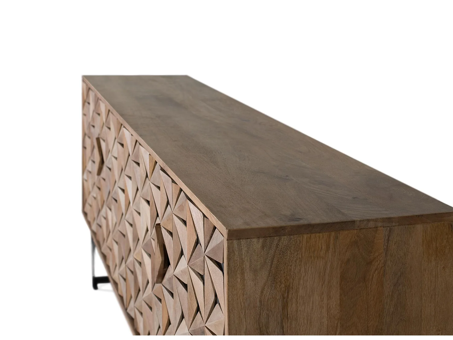 Buffet en bois de manguier, style géométrique contemporain - 74 x 177 x 40