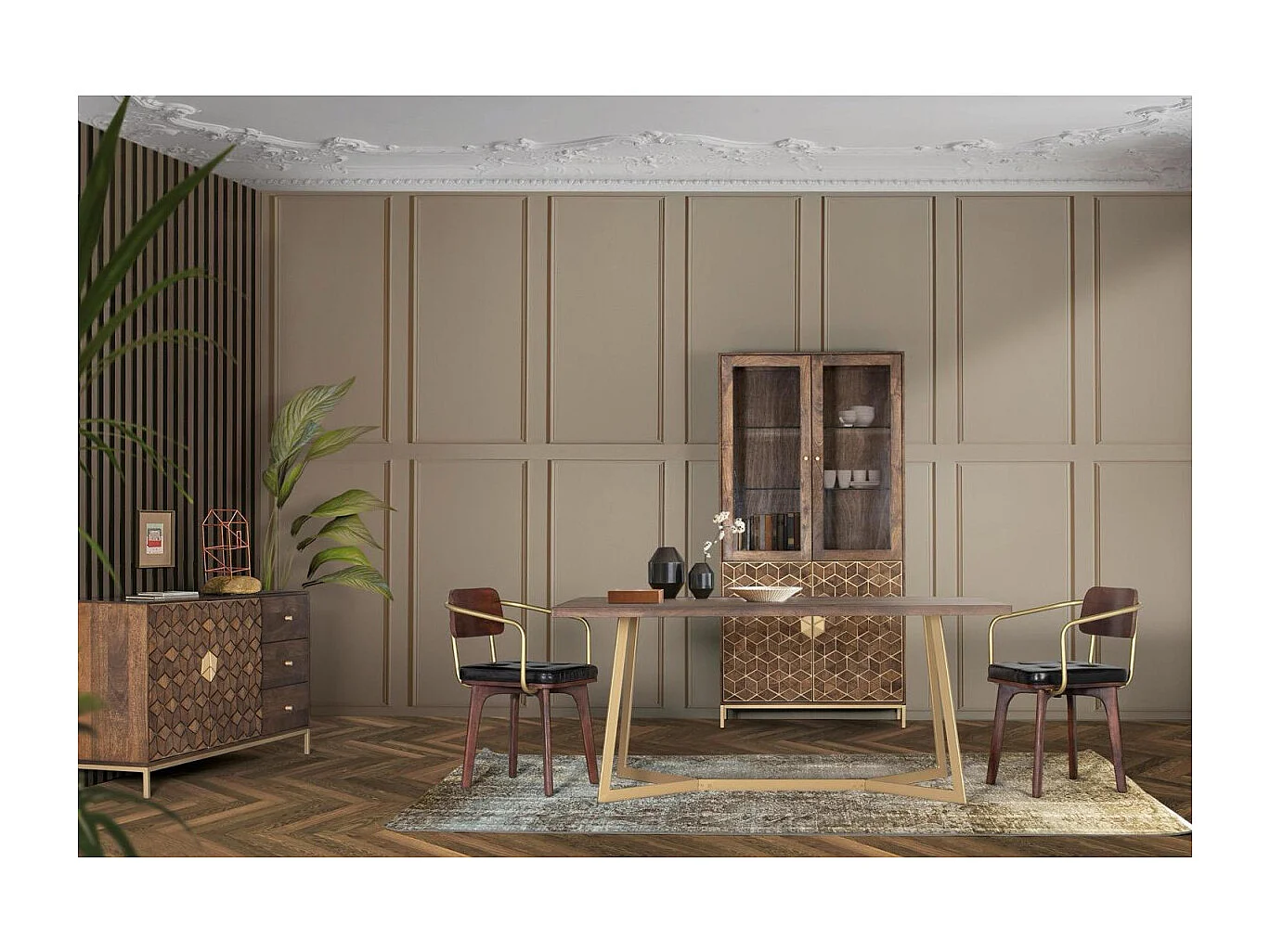 Tafel met kribbe van hout en metalen onderstel 200cm