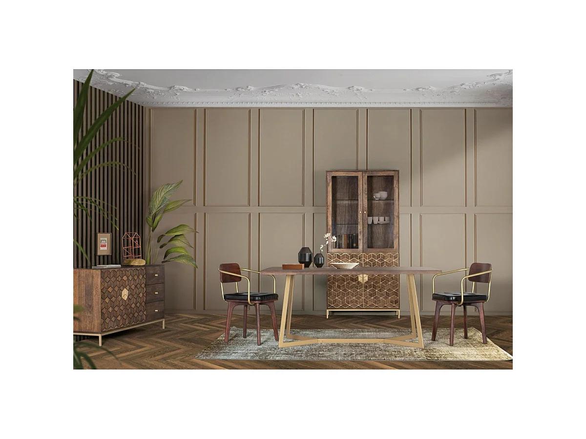 Tavolo da pranzo in legno massello di mango, stile rustico moderno, 200 cm - 76x200x100