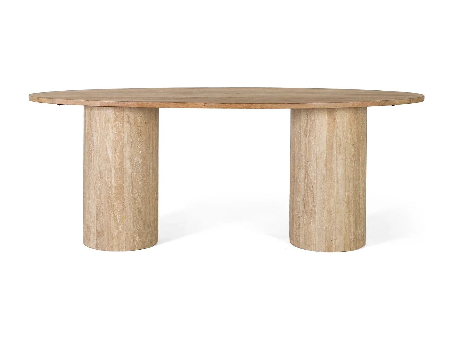 Table ovale bois de manguier et pieds marbre travertin 200cm