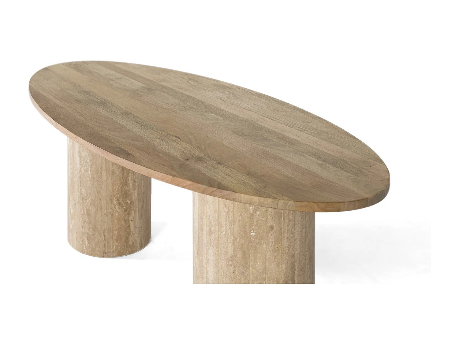 Table ovale bois de manguier et pieds marbre travertin 200cm