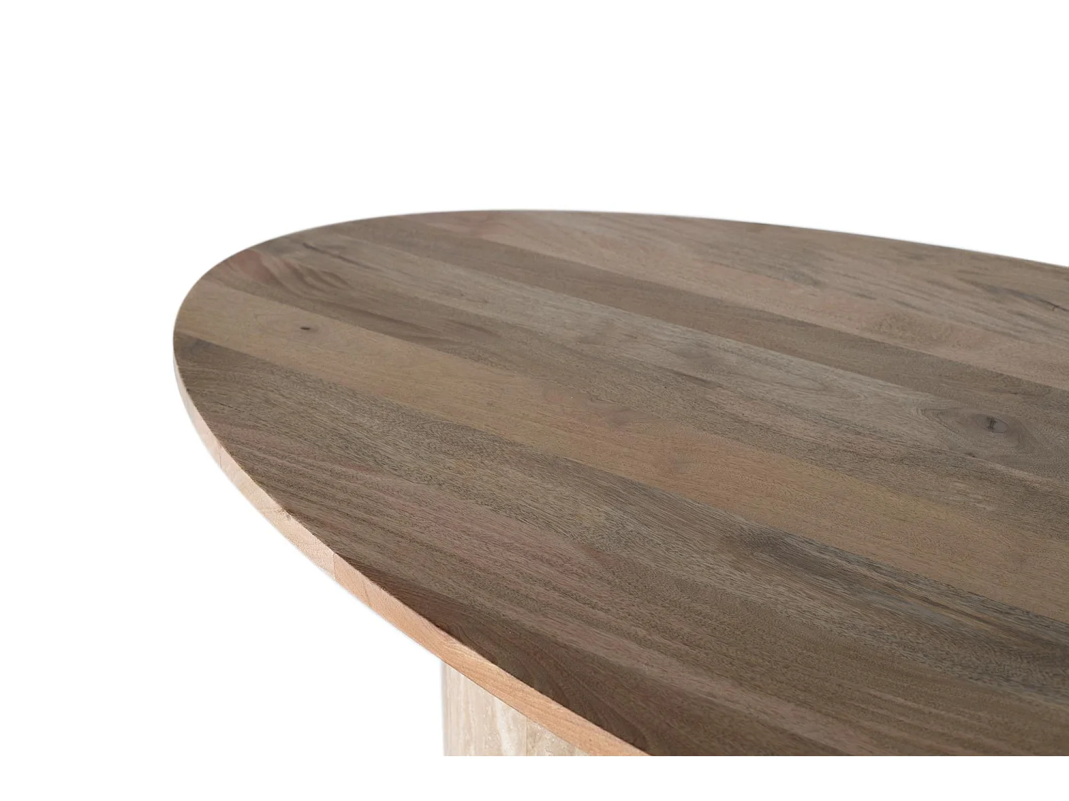 Table ovale bois de manguier et pieds marbre travertin 200cm