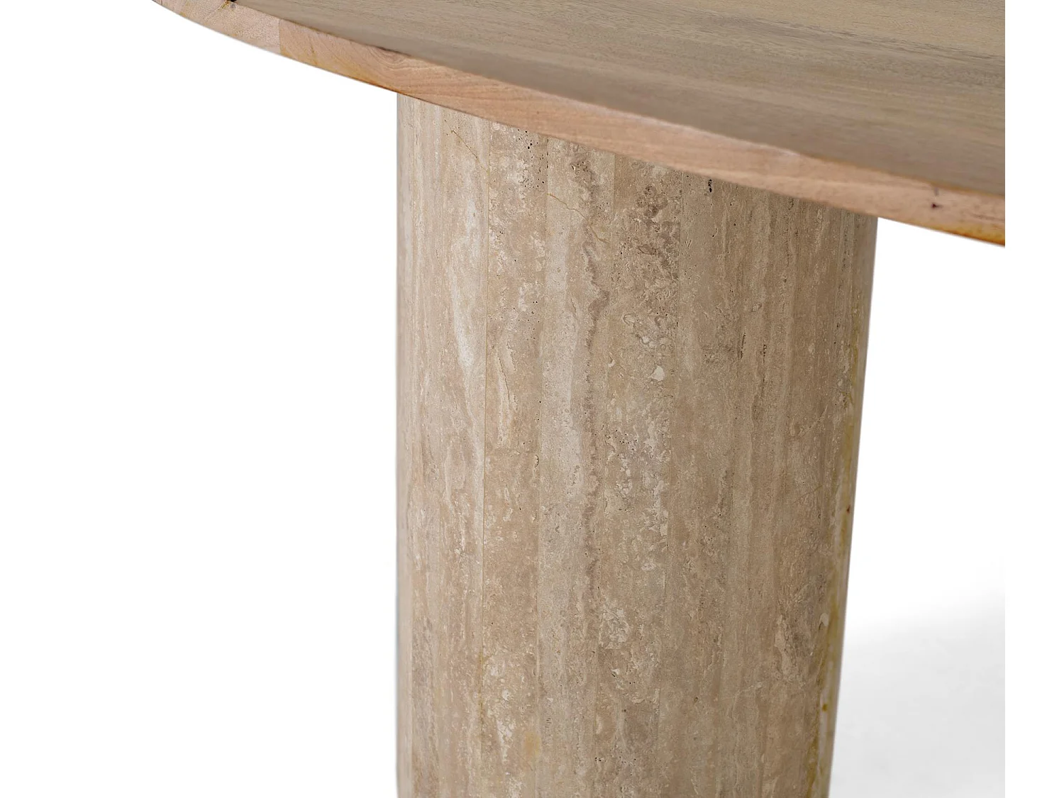 Table ovale bois de manguier et pieds marbre travertin 200cm