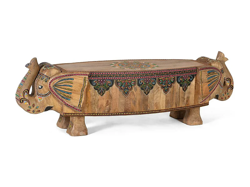 Banc en bois de manguier peint à la main multicolore