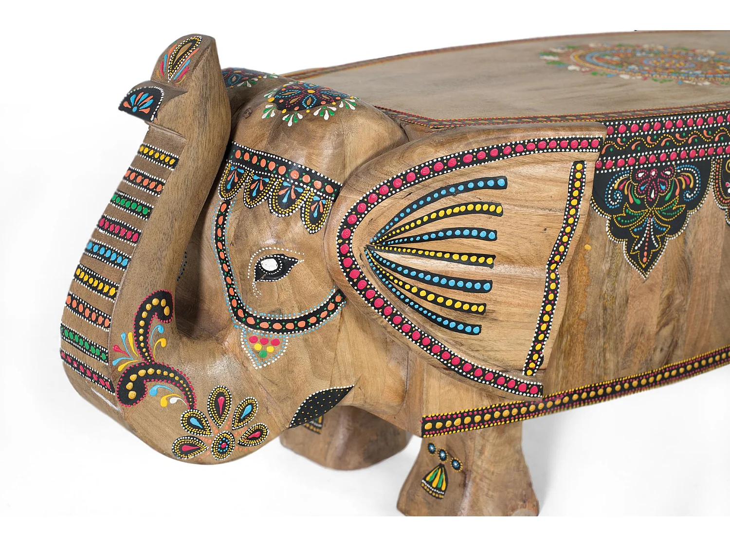 Mehrfarbige, handbemalte Bank aus Mangoholz