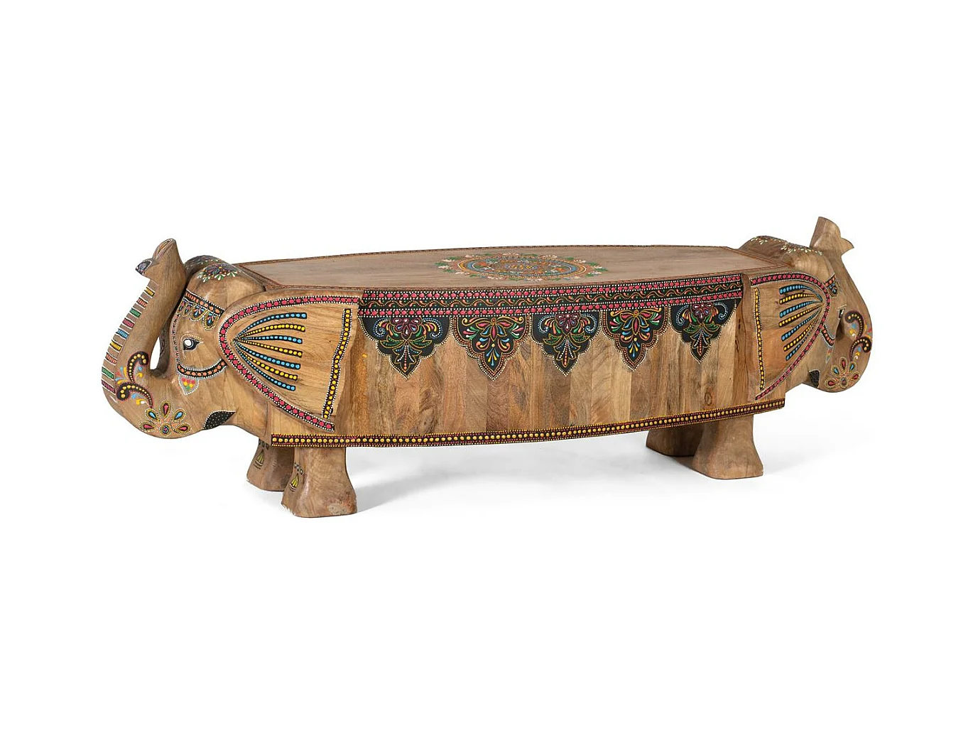 Banc en bois de manguier peint à la main multicolore