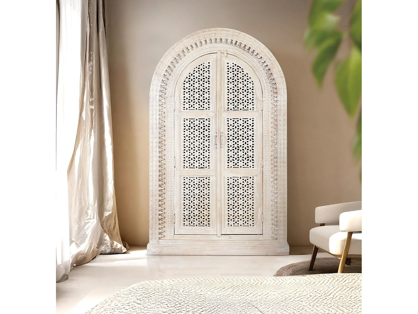 Armoire en bois de manguier 110 cm, style méditerranéen moderne - 180 x 110 x 40