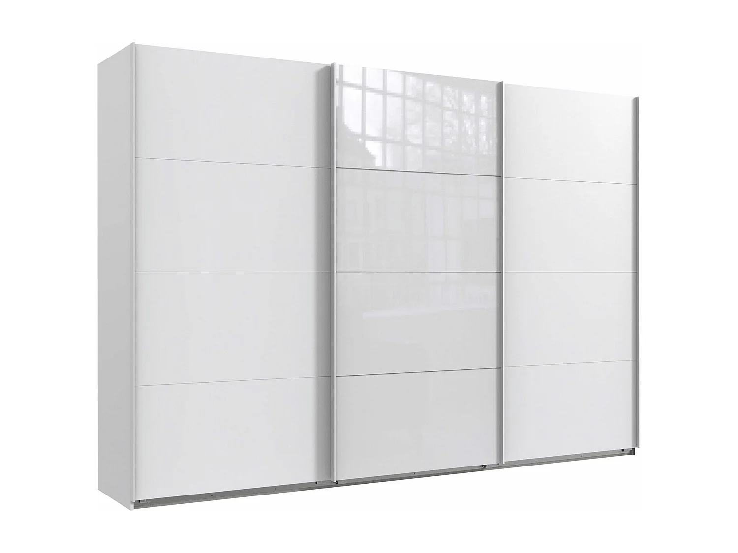 SCHWEBETÜRENSCHRANK Norderstedt Weiß / Glasweiß 313 / 64 / 236cm