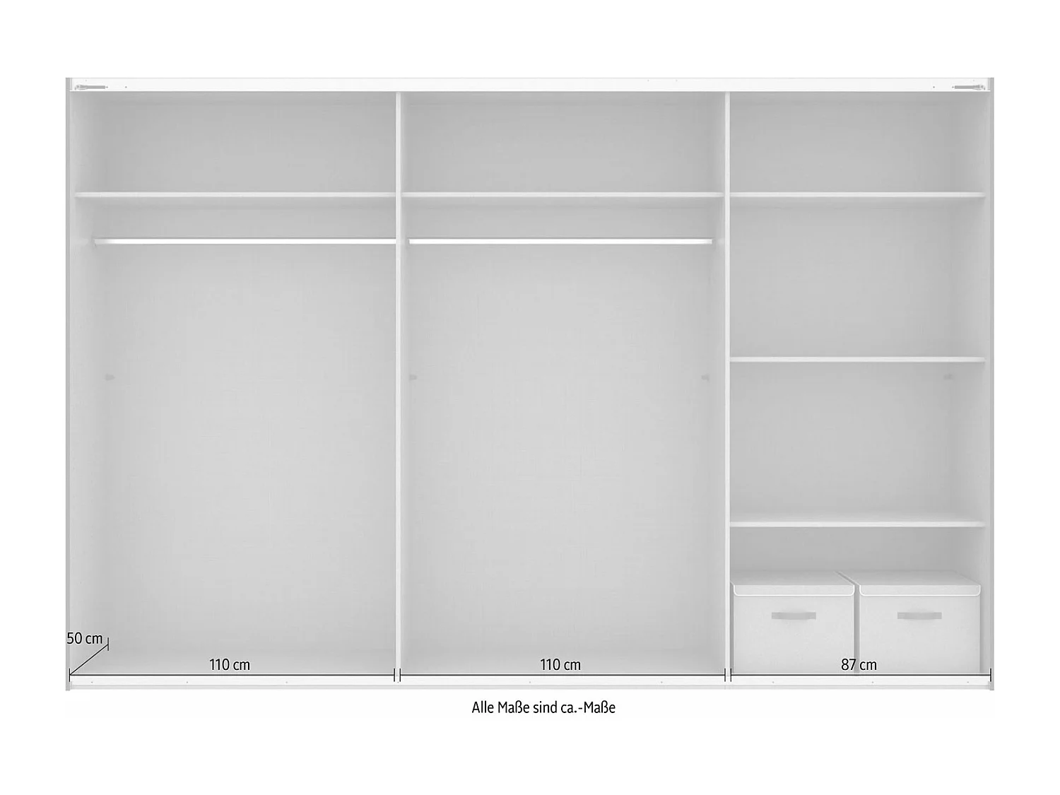 SCHWEBETÜRENSCHRANK Norderstedt Weiß / Glasweiß 313 / 64 / 236cm