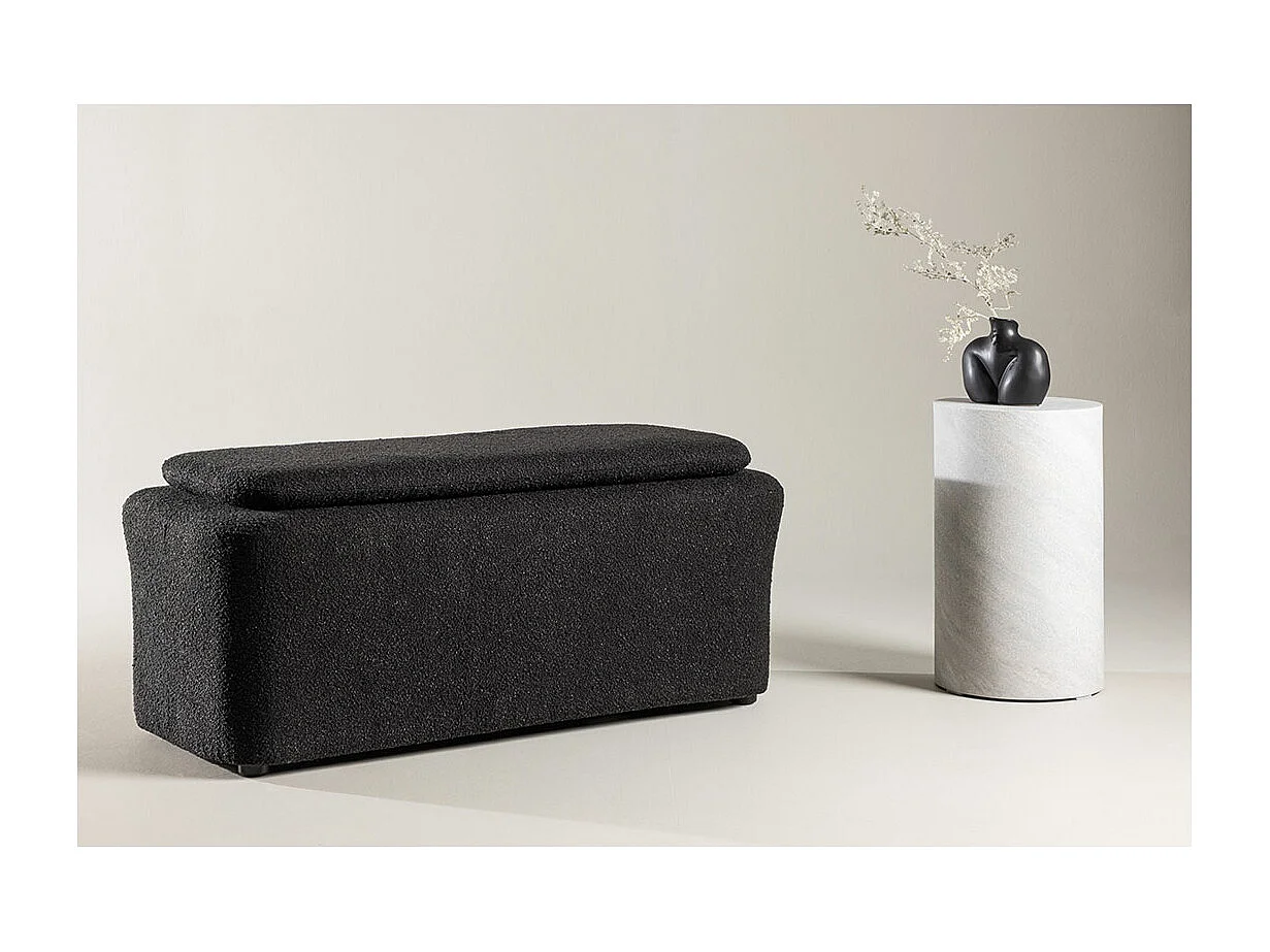 Banc Pouf en Tissu Bouclé "Laurel" 110cm Noir
