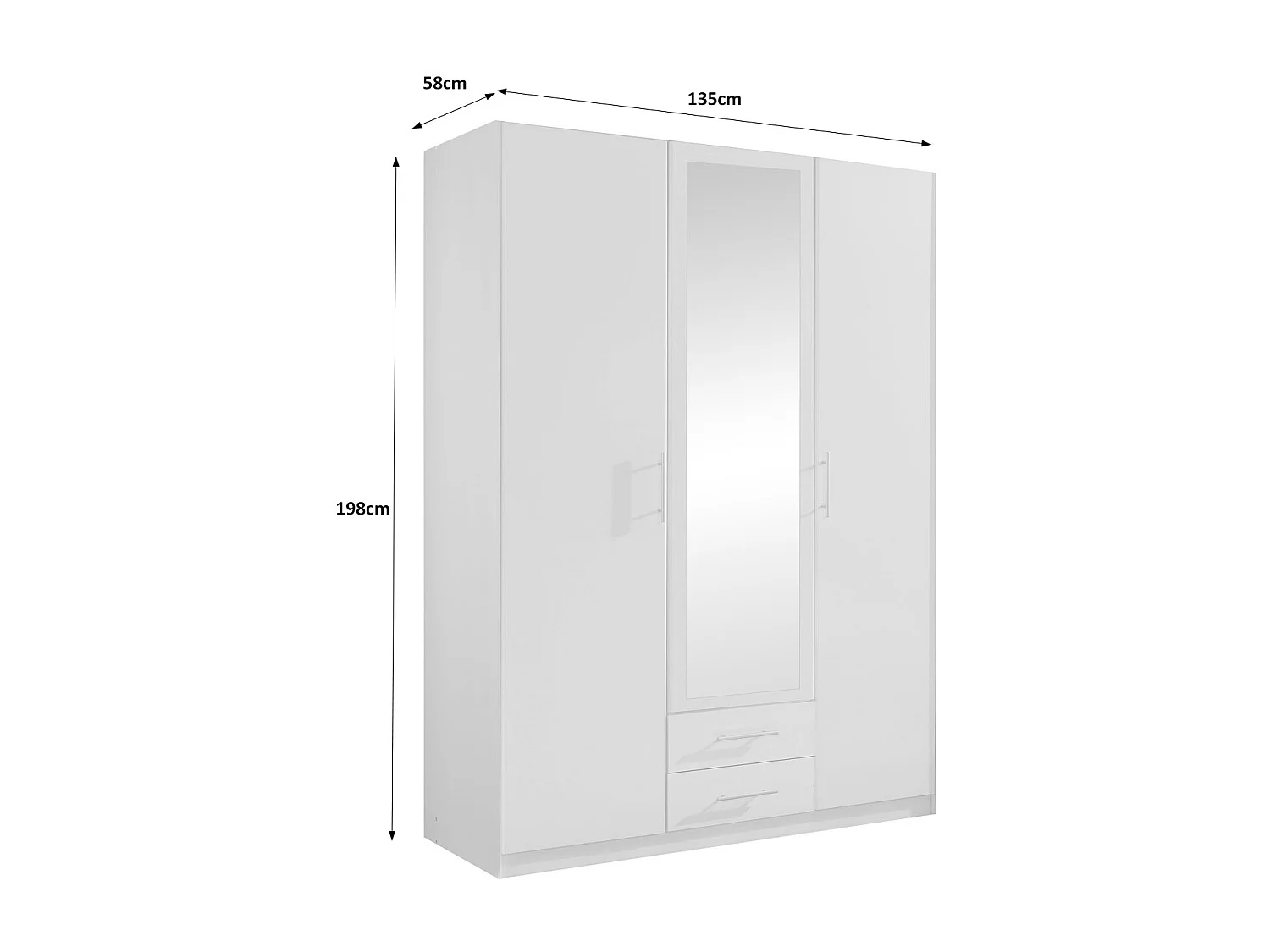 KLEIDERSCHRANK Cliff Weiß 135 / 58 / 198cm