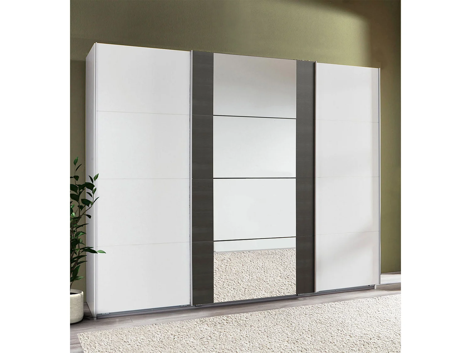 SCHWEBETÜRENSCHRANK Bern weiß / Raw Steel 313 / 64 / 236cm