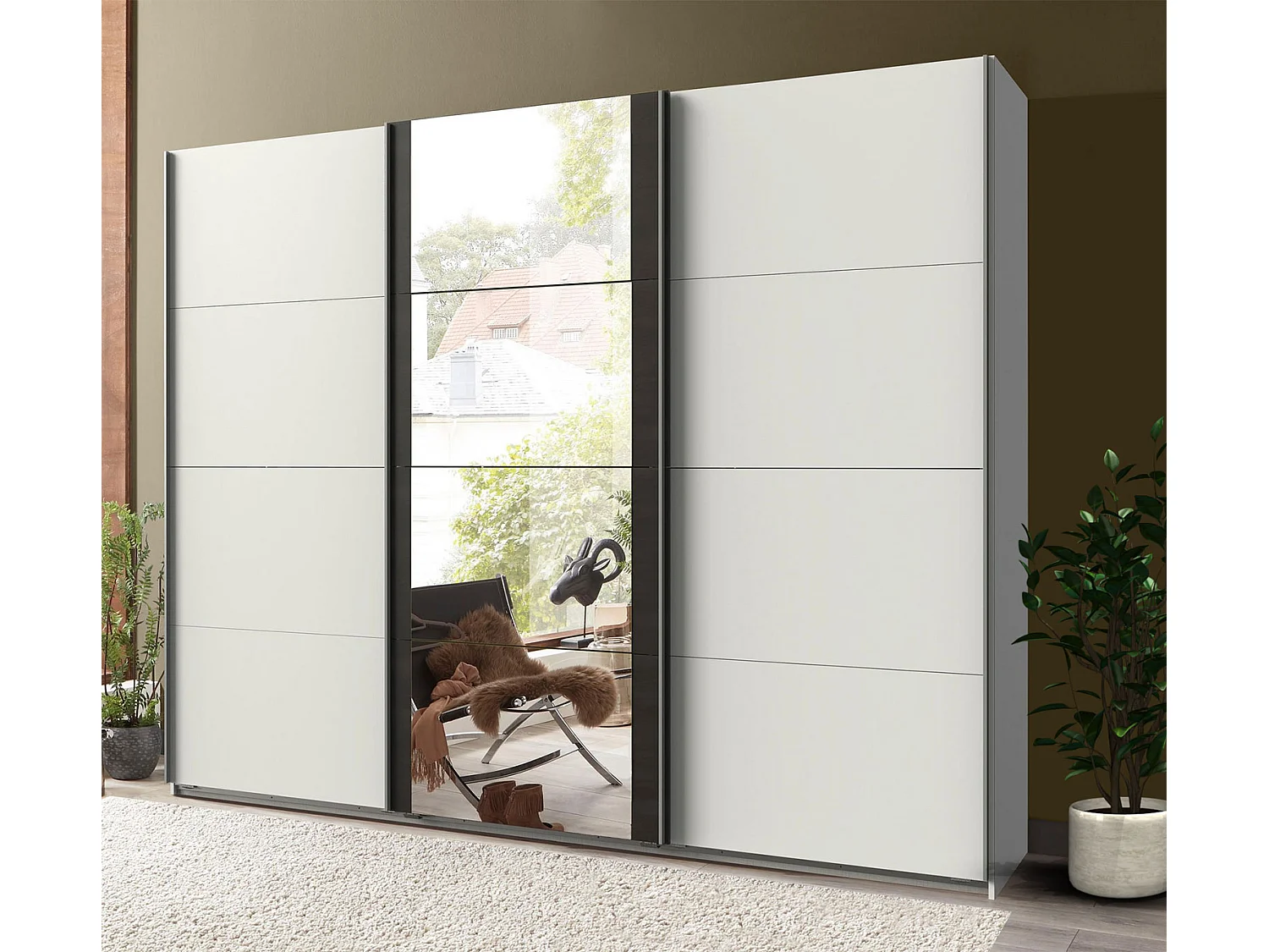 SCHWEBETÜRENSCHRANK Bern weiß / Raw steel 225 / 64 / 210cm