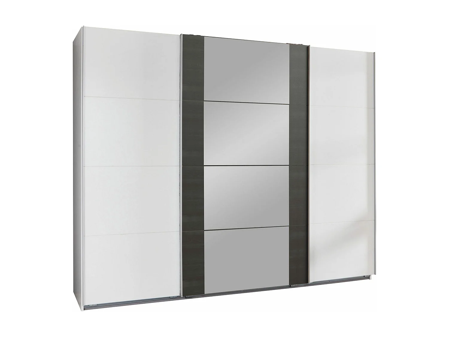 SCHWEBETÜRENSCHRANK Bern weiß / Raw steel 313/ 64 / 210cm