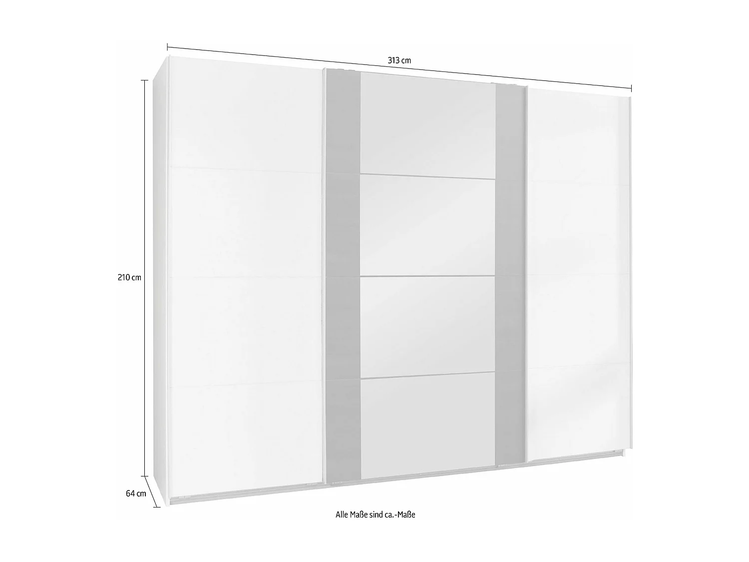 SCHWEBETÜRENSCHRANK Bern weiß / Raw steel 313/ 64 / 210cm