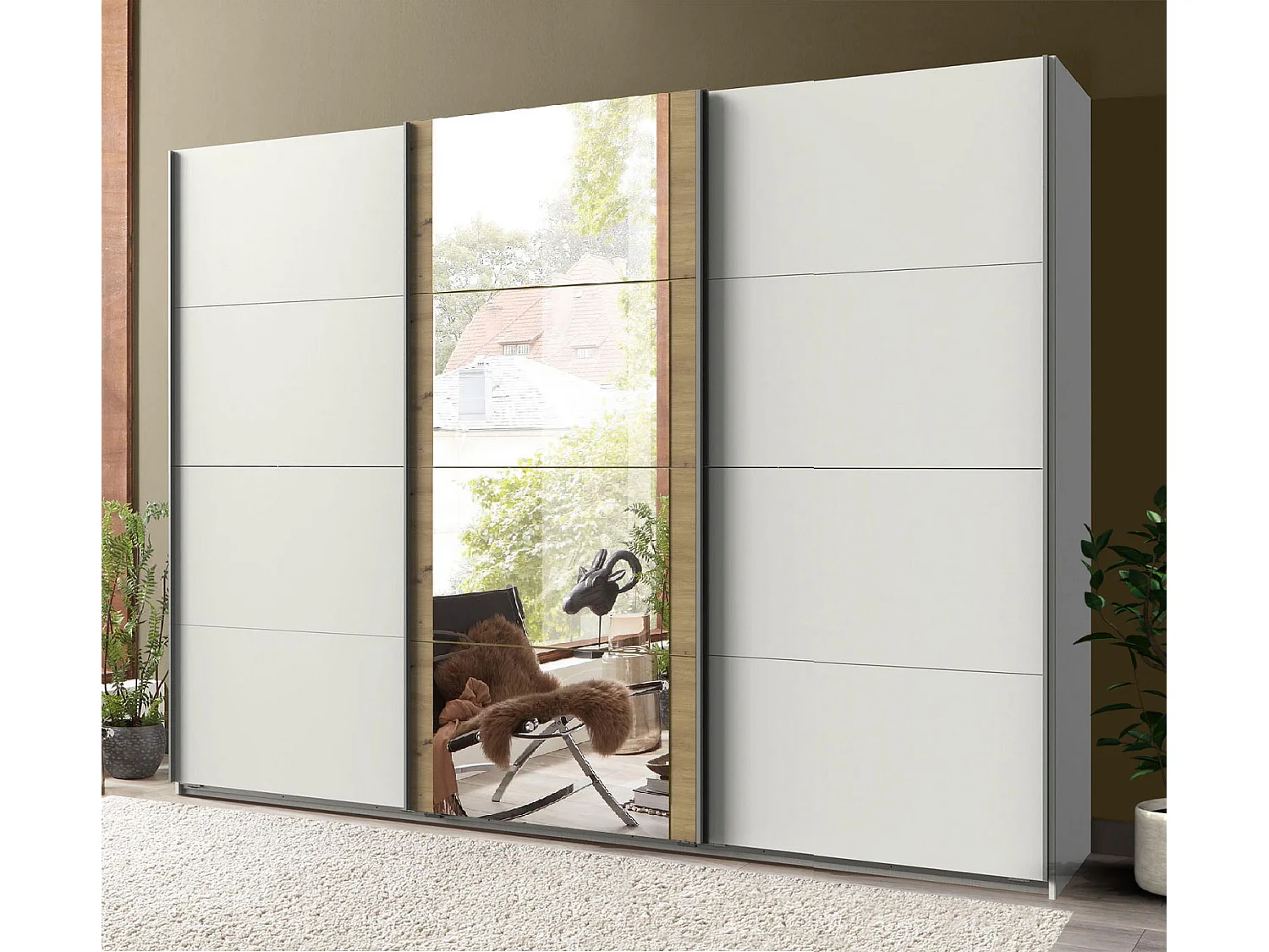 SCHWEBETÜRENSCHRANK Bern Weiß / Raw steel 270 / 64 / 210cm