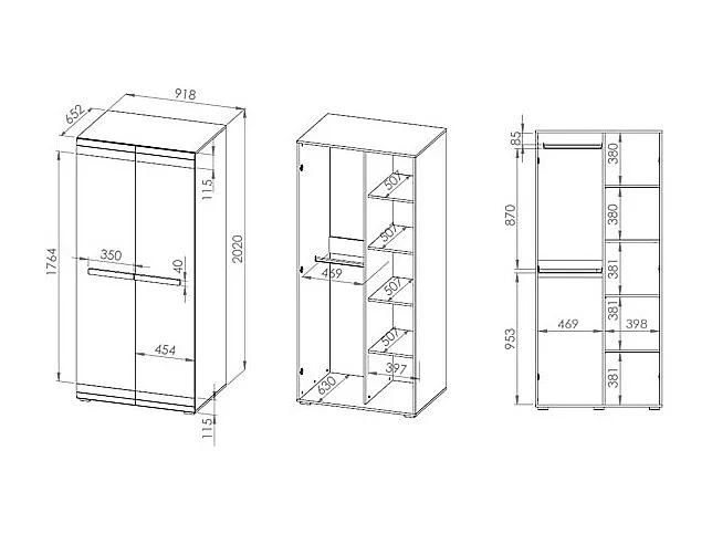 KLEIDERSCHRANK Blanco Pinie weiß / grau 92 / 65 / 202cm