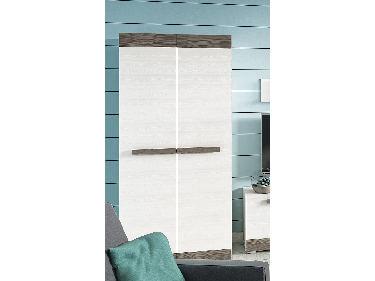 KLEIDERSCHRANK Blanco Pinie weiß / grau 92 / 65 / 202cm