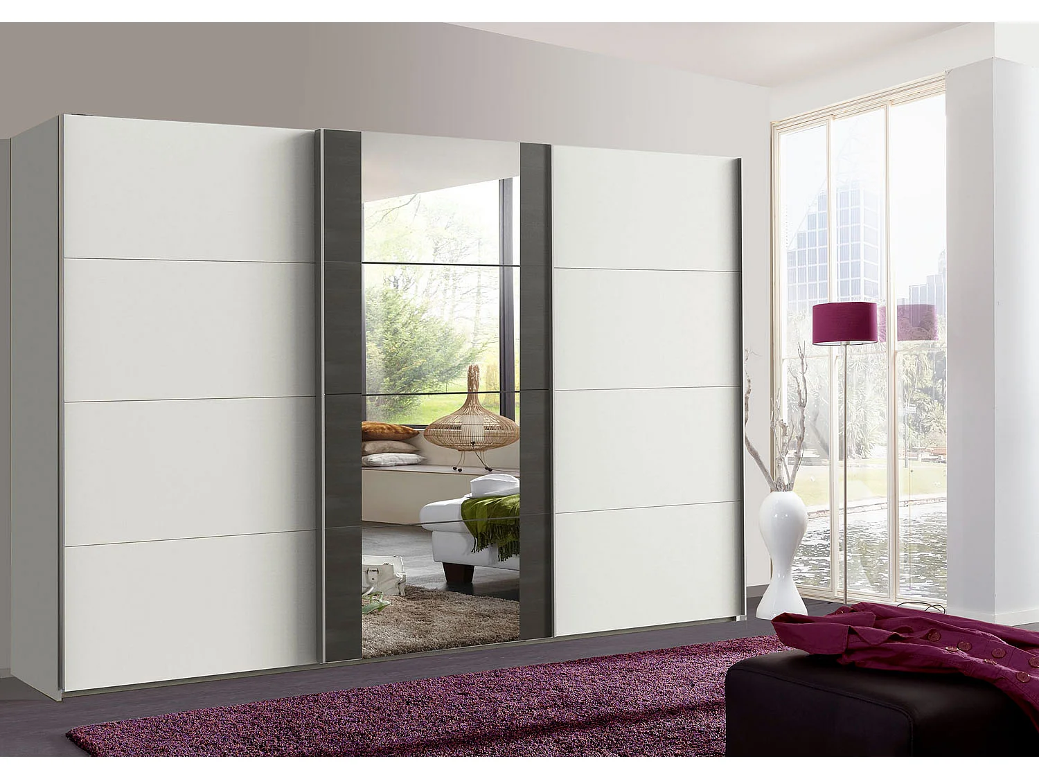 SCHWEBETÜRENSCHRANK Bern weiß / Raw steel 360 / 64 / 236cm