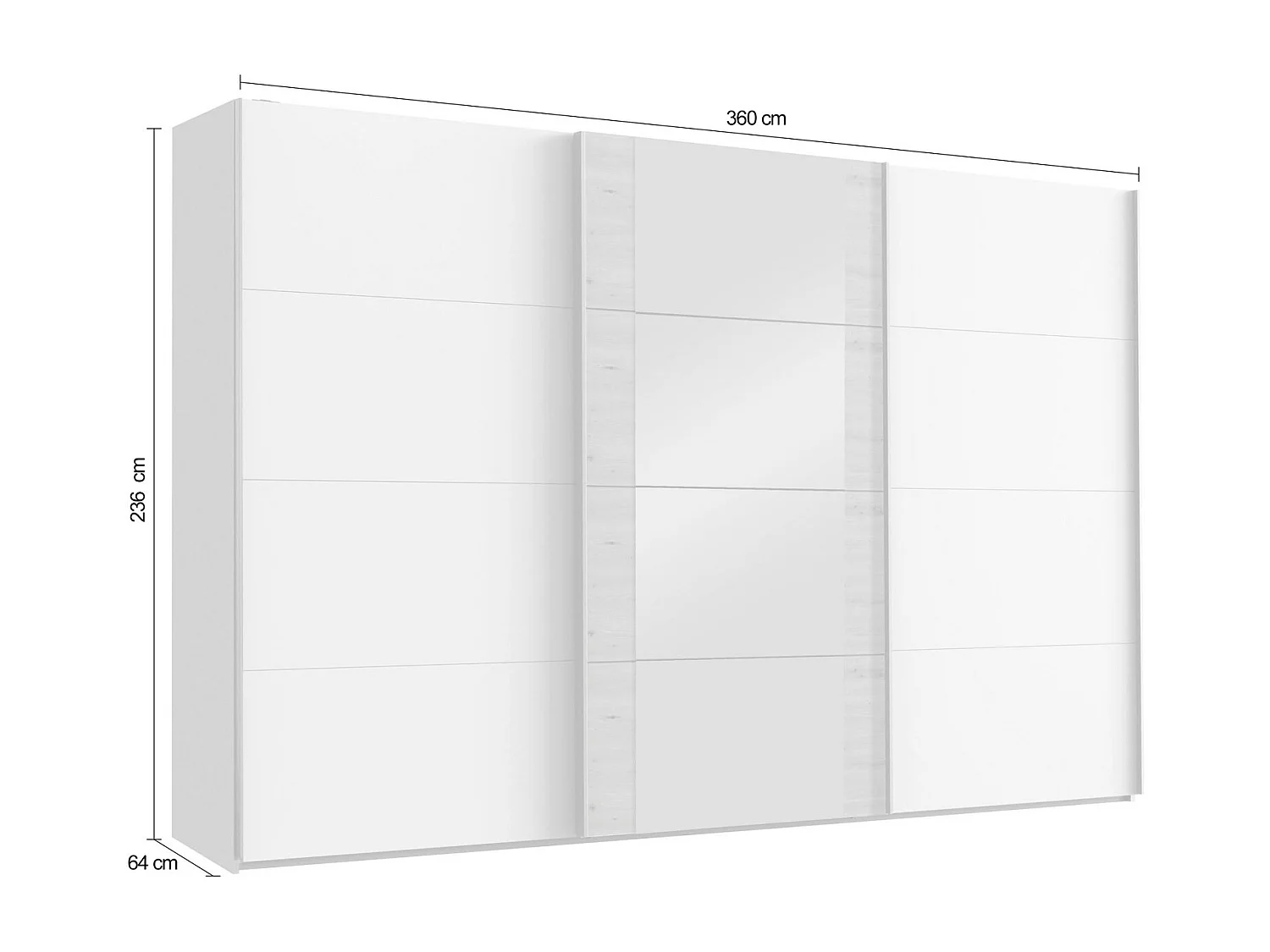 SCHWEBETÜRENSCHRANK Bern weiß / Raw steel 360 / 64 / 236cm