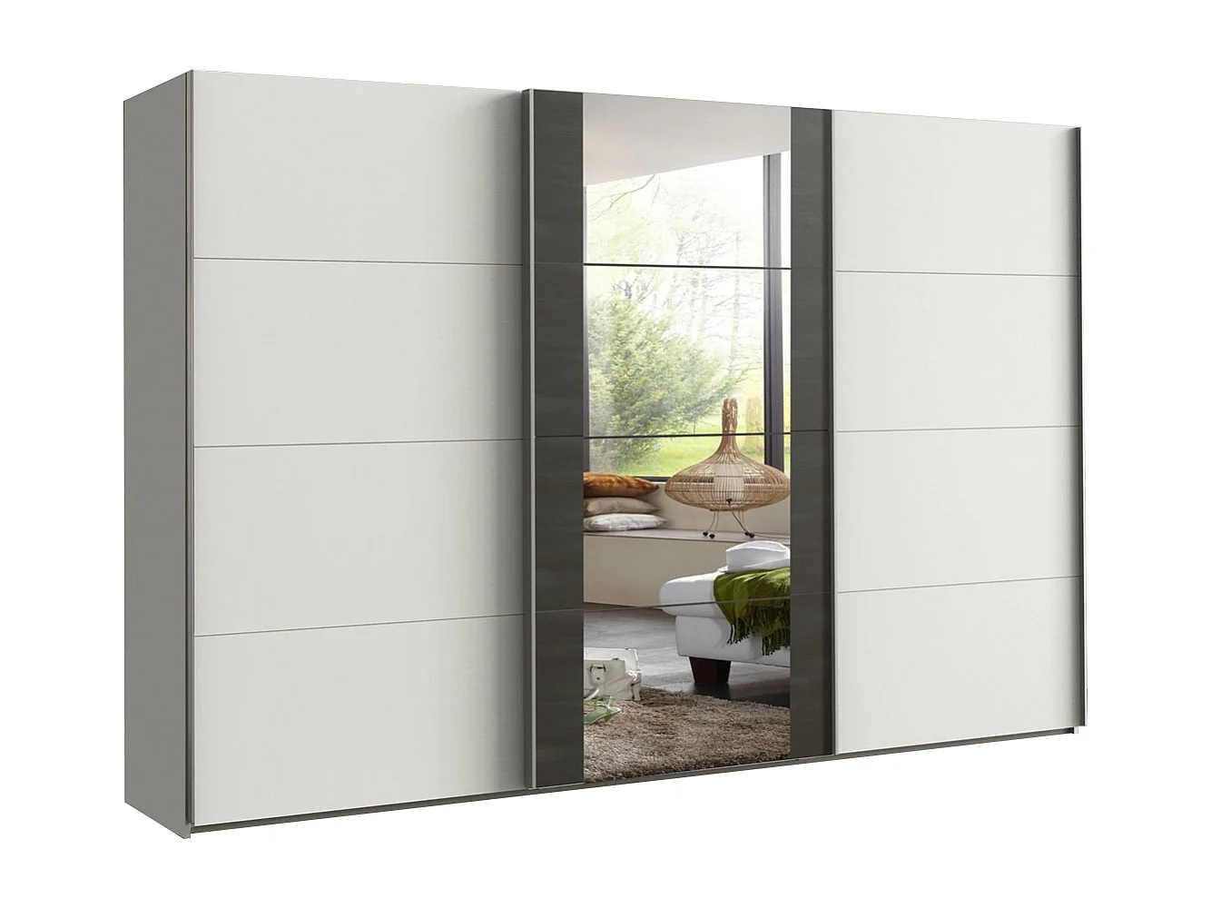 SCHWEBETÜRENSCHRANK Bern weiß / Raw steel 360 / 64 / 236cm