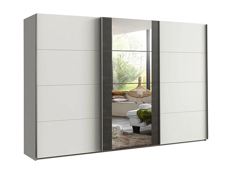 SCHWEBETÜRENSCHRANK Bern weiß / Raw steel 360 / 64 / 236cm