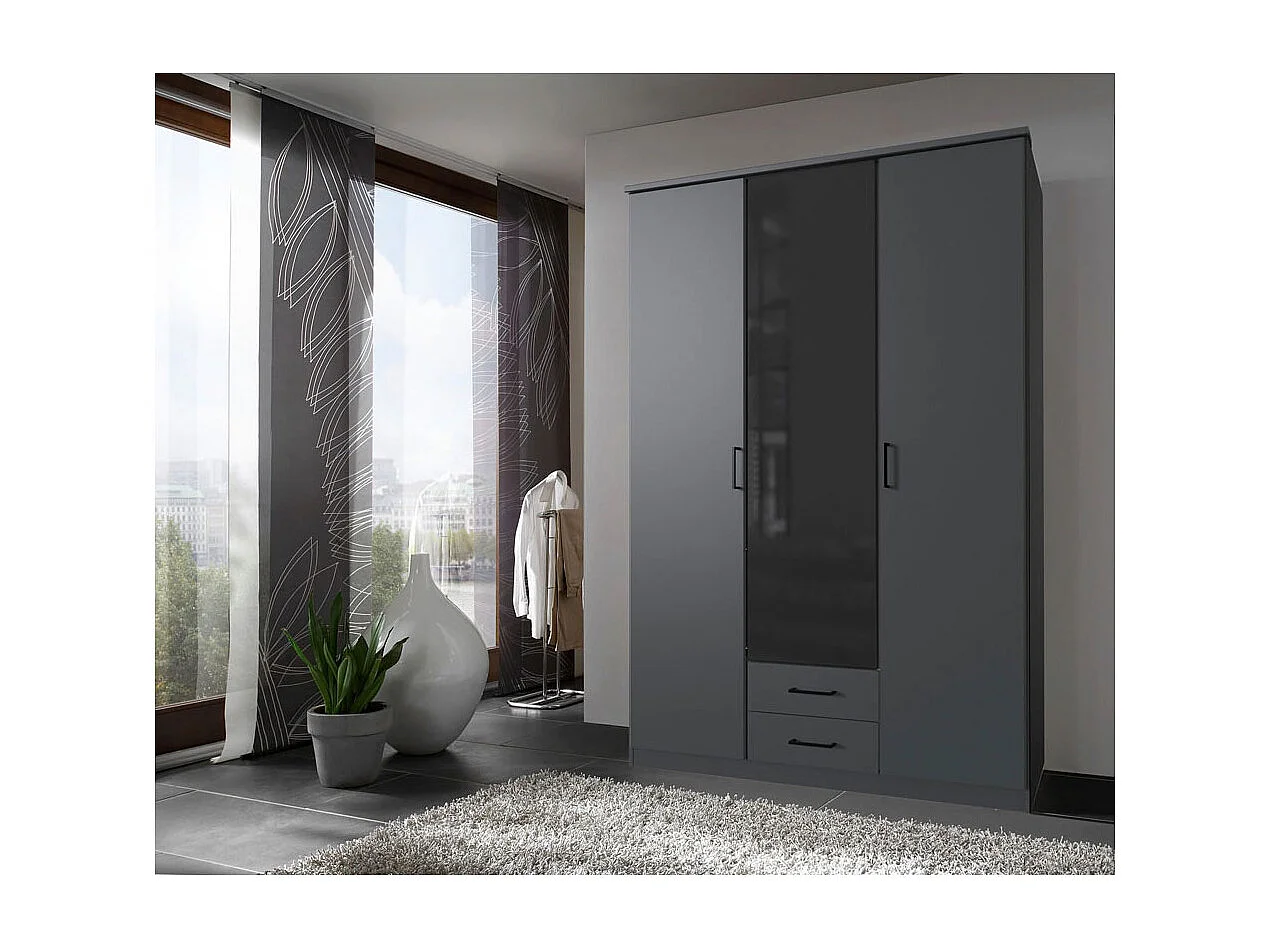 KLEIDERSCHRANK Soest graphit / Schwarzglas 135 / 58 / 198cm
