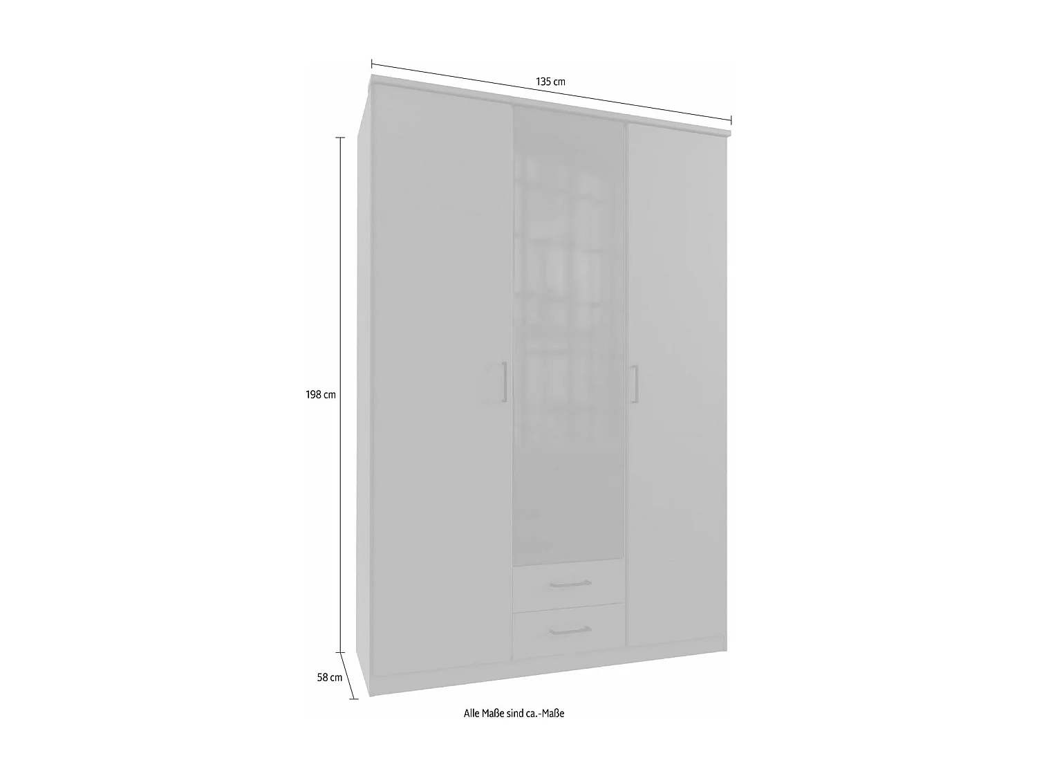 KLEIDERSCHRANK Soest graphit / Schwarzglas 135 / 58 / 198cm