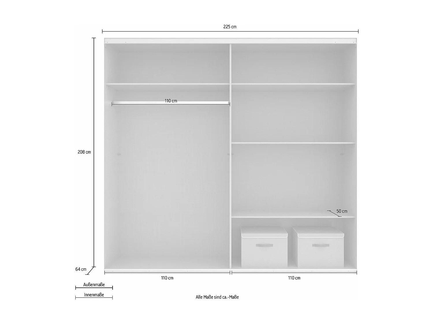 SCHWEBETÜRENSCHRANK Barmbek Weiß 225 / 64 / 208cm