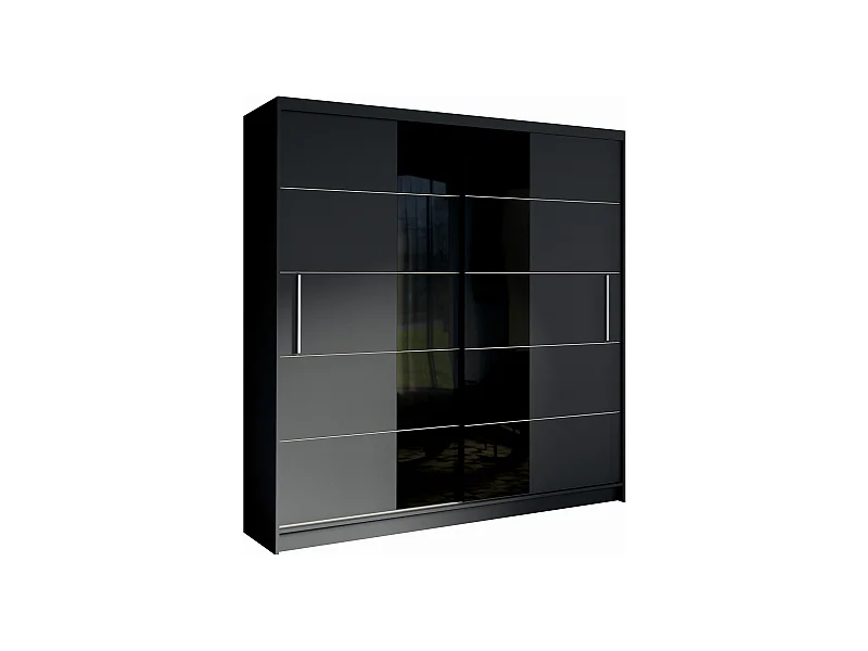 SCHIEBETÜRENSCHRANK Bruno graphitgrau / schwarz glänzend 200,4 / 60 / 215cm