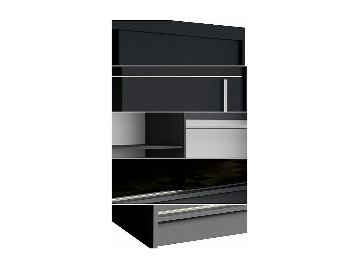 SCHIEBETÜRENSCHRANK Bruno graphitgrau / schwarz glänzend 200,4 / 60 / 215cm