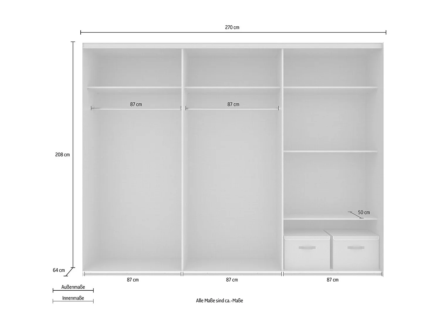 SCHWEBETÜRENSCHRANK Barmbek Weiß 270 / 64 / 208cm