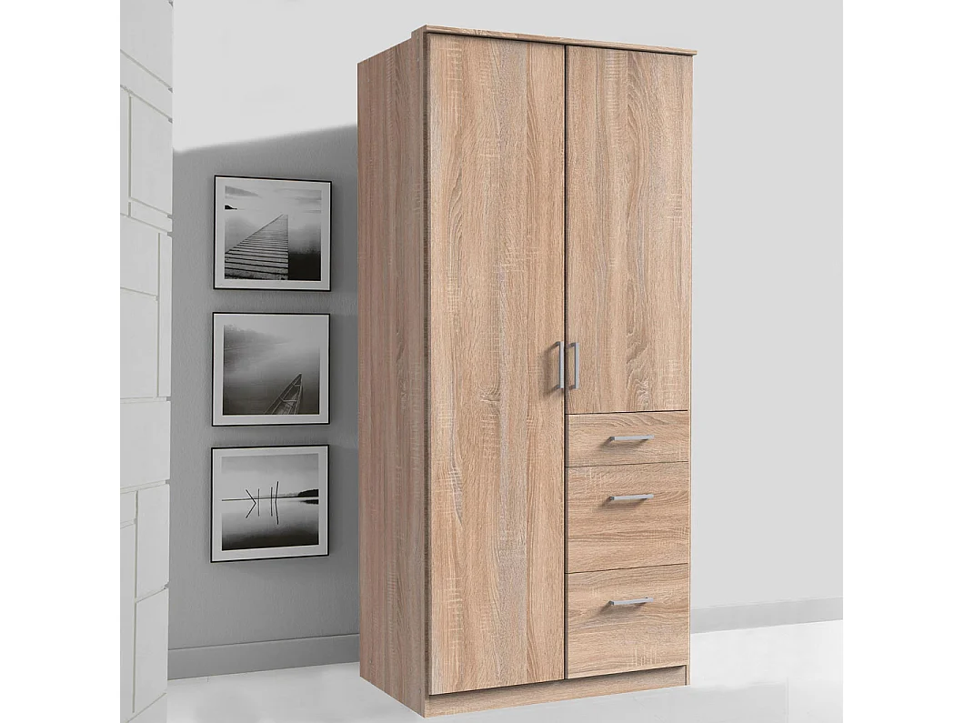 KLEIDERSCHRANK Click Eiche Sägerau 90 / 58 / 199cm