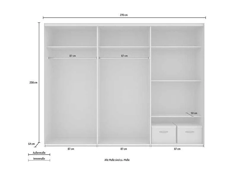 SCHWEBETÜRENSCHRANK Barmbek Weiß / Graphit 270 / 64 / 236cm