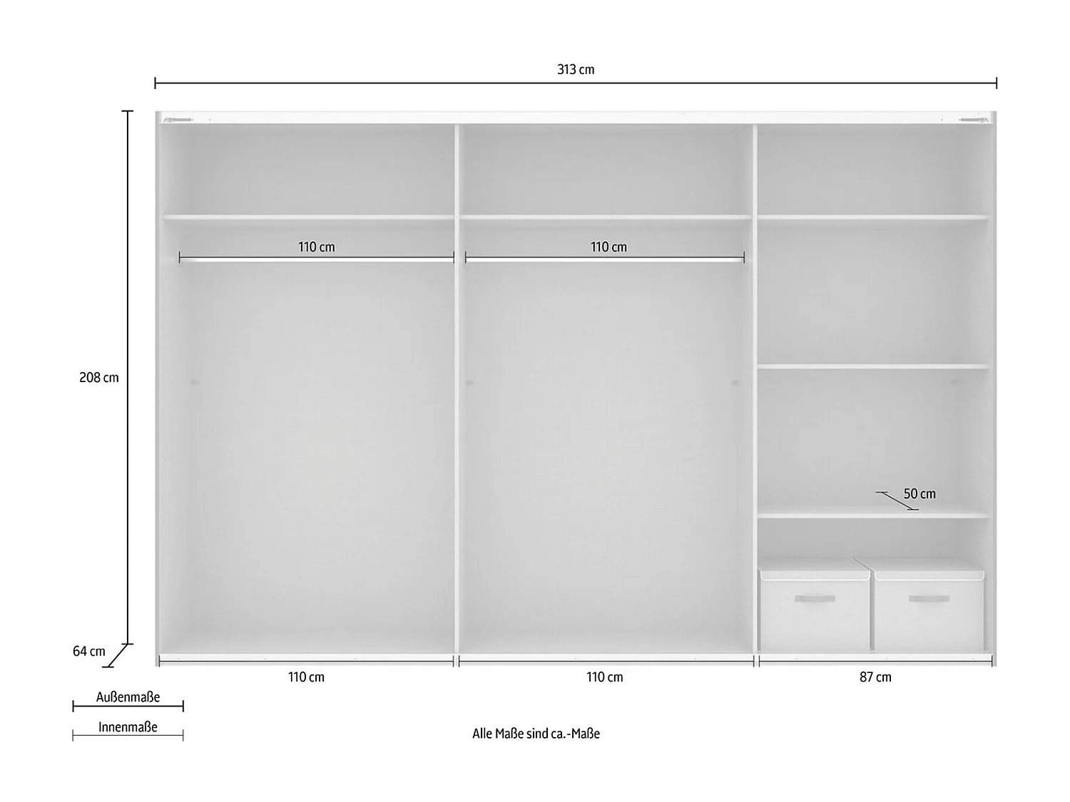 SCHWEBETÜRENSCHRANK Barmbek Weiß / Graphit 313 / 64 / 236cm