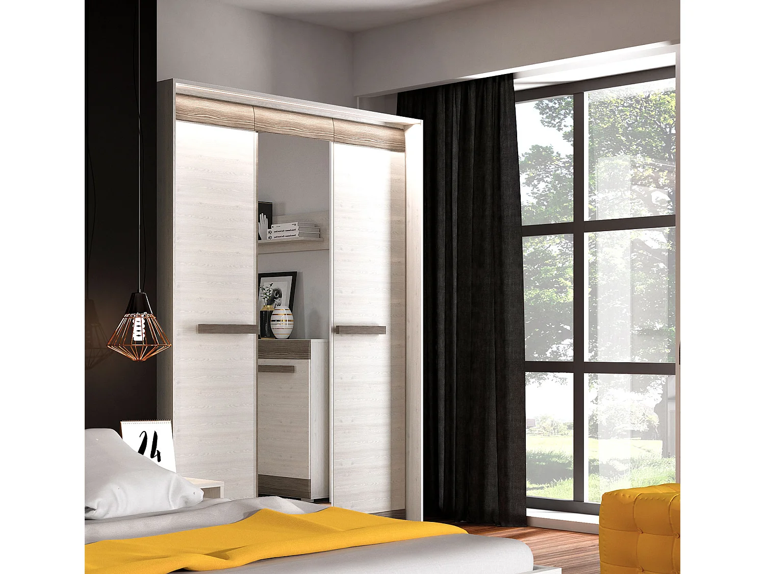 KLEIDERSCHRANK Blanco Pinie weiß / grau 163 / 65 / 202cm