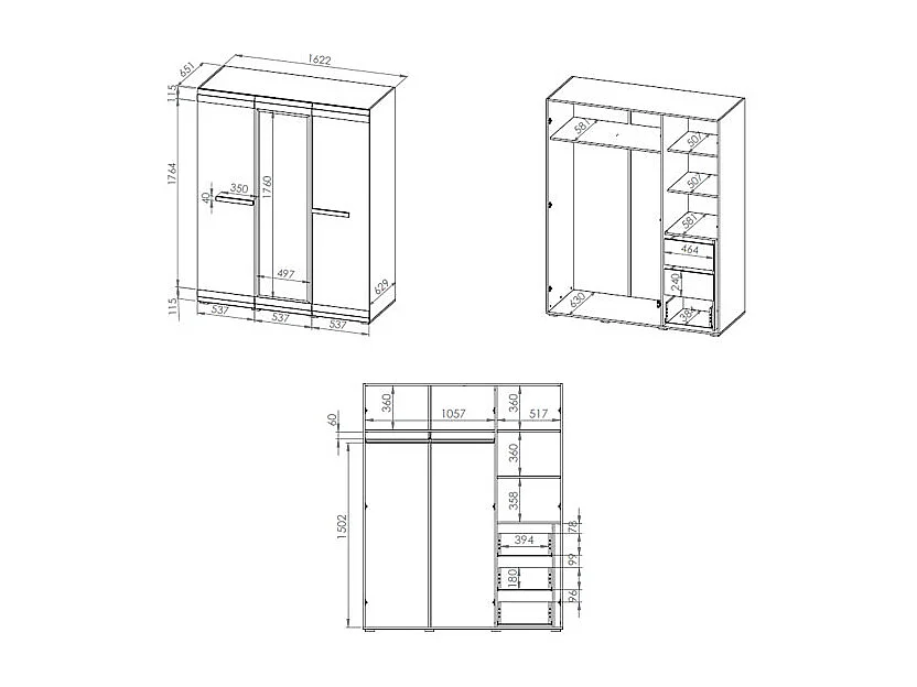 KLEIDERSCHRANK Blanco Pinie weiß / grau 163 / 65 / 202cm