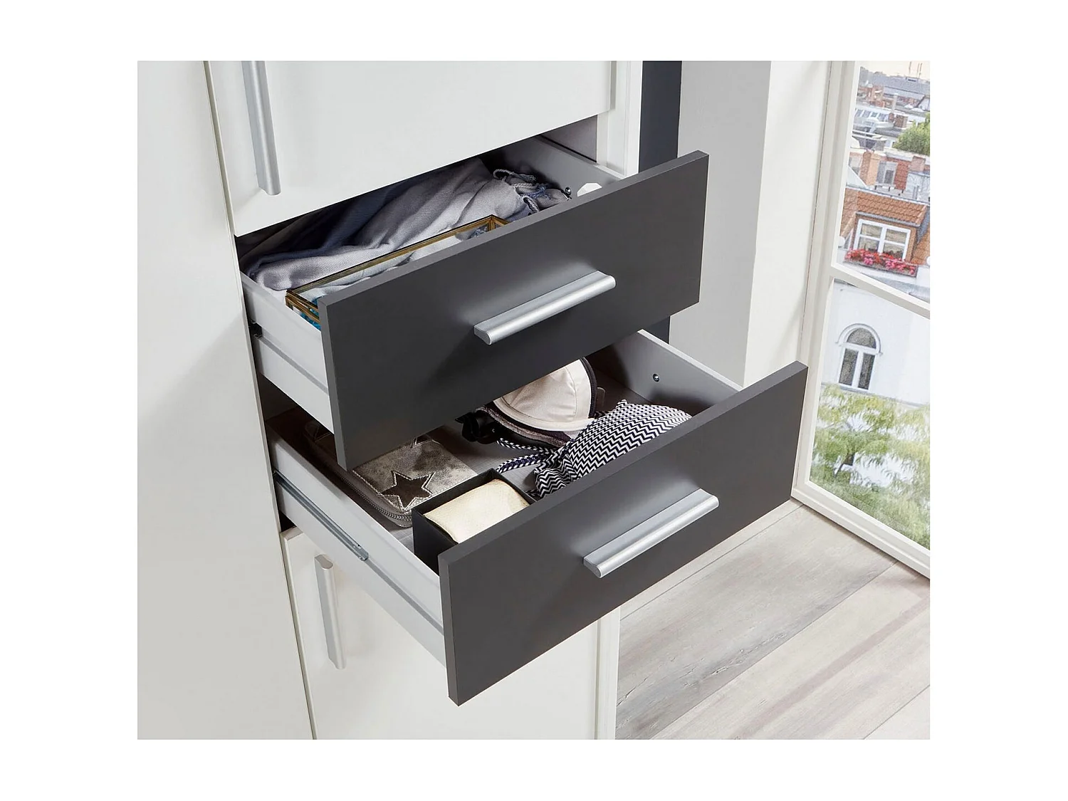 KLEIDERSCHRANK Vegas weiß / graphit 273 / 58 / 210cm